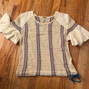 Free People short flouncy sleeve open stitch sweater like new size S